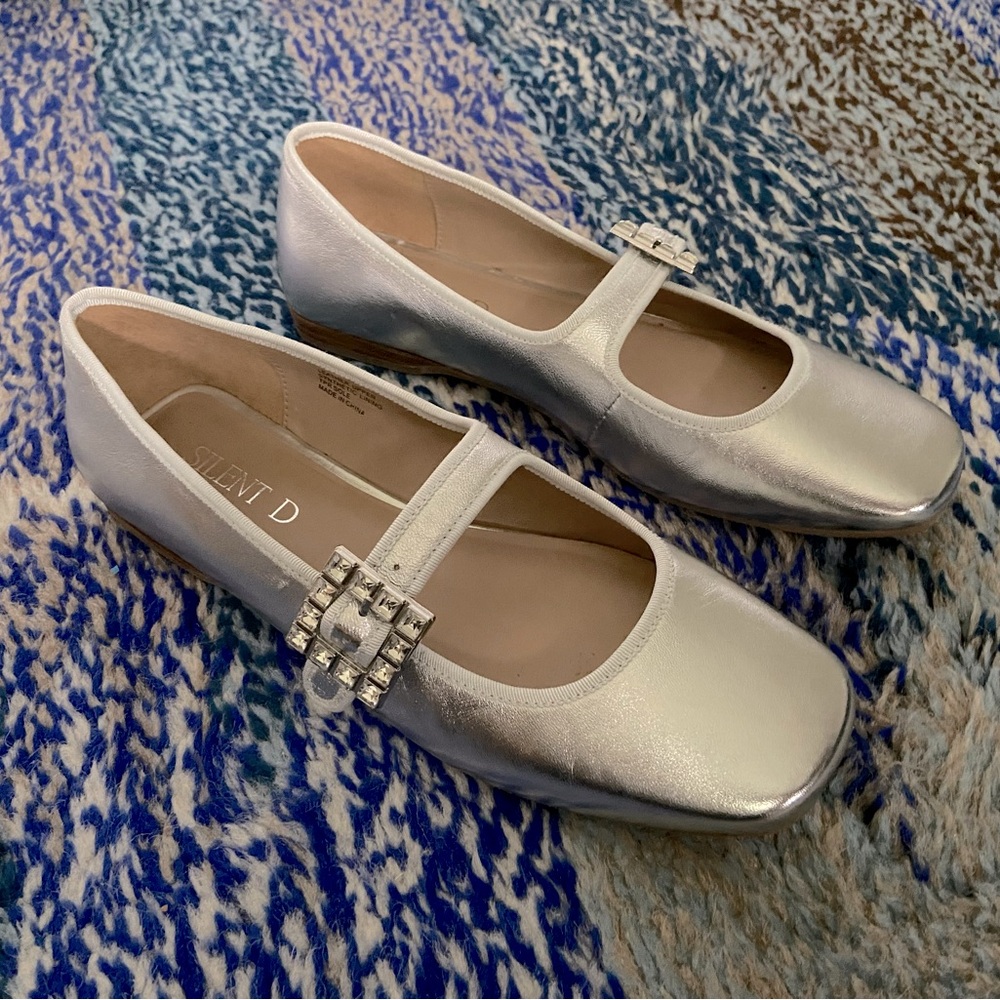Silent D silver leather mary jane ballet shoes